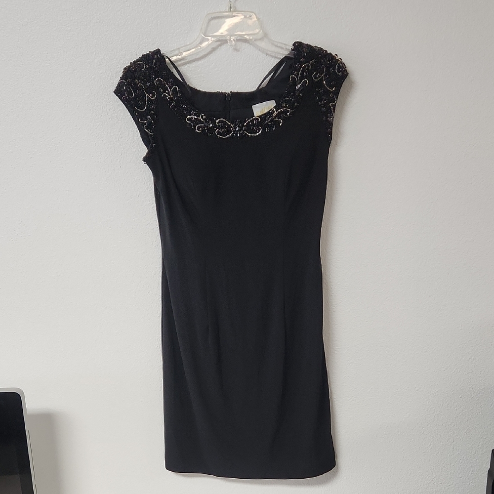 Chic Black Beaded Mini Dress
